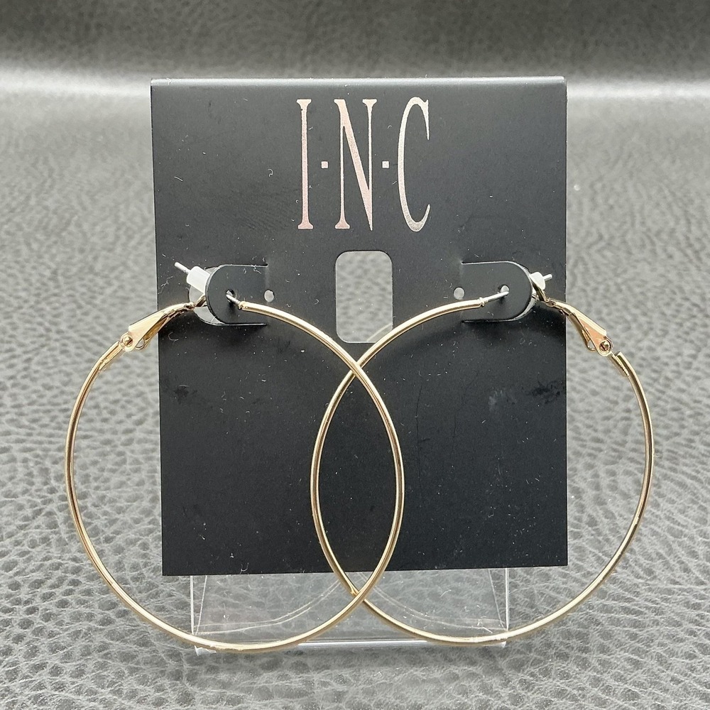 INC‎ International Concepts Hoop Earrings Women Gold Tone Large Latch Back Round